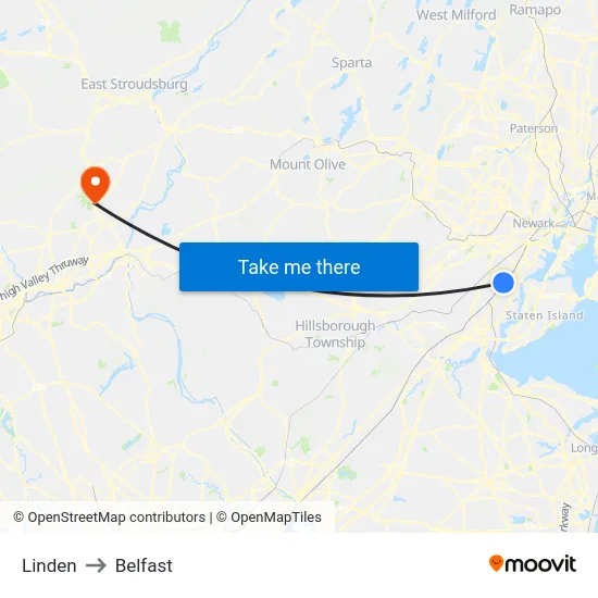 Linden to Belfast map
