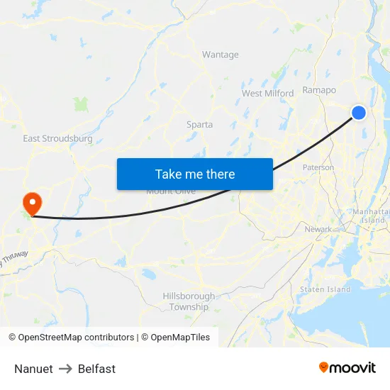 Nanuet to Belfast map