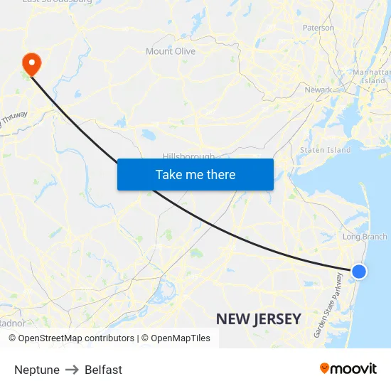 Neptune to Belfast map