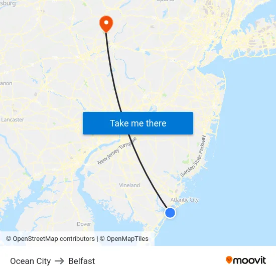 Ocean City to Belfast map