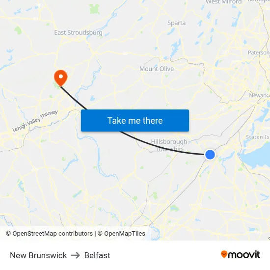 New Brunswick to Belfast map