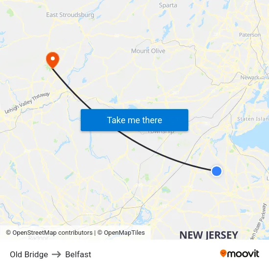 Old Bridge to Belfast map