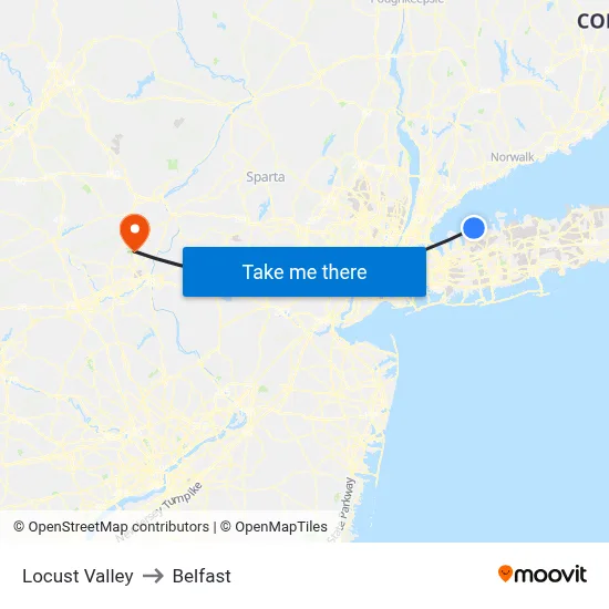 Locust Valley to Belfast map