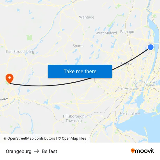 Orangeburg to Belfast map