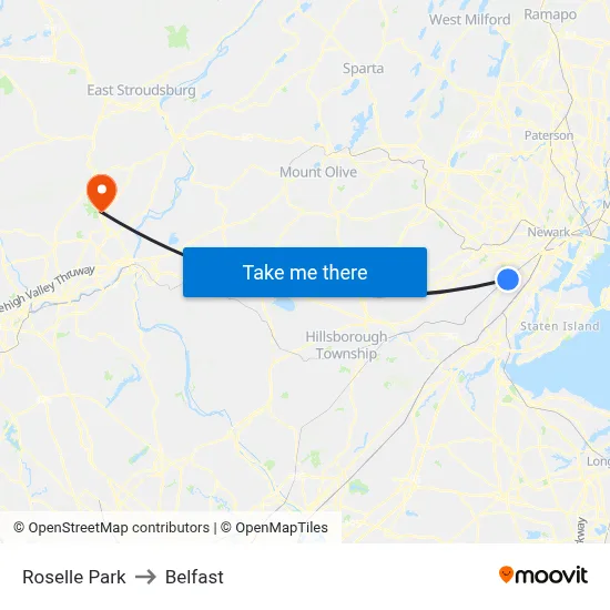 Roselle Park to Belfast map