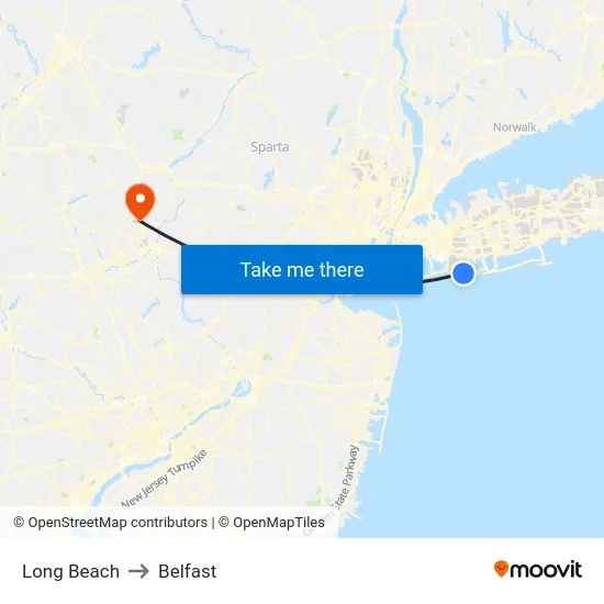 Long Beach to Belfast map