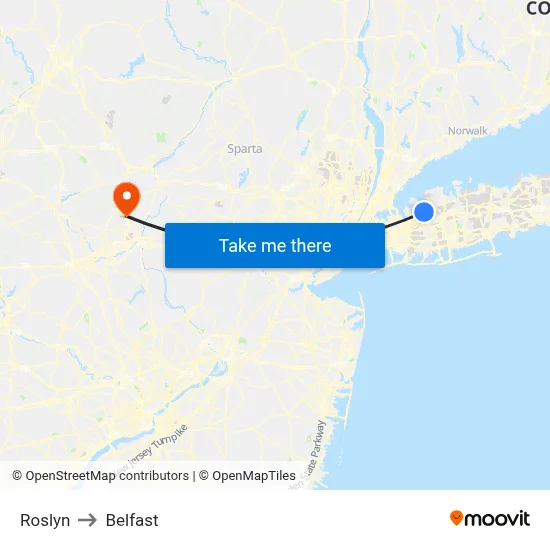 Roslyn to Belfast map