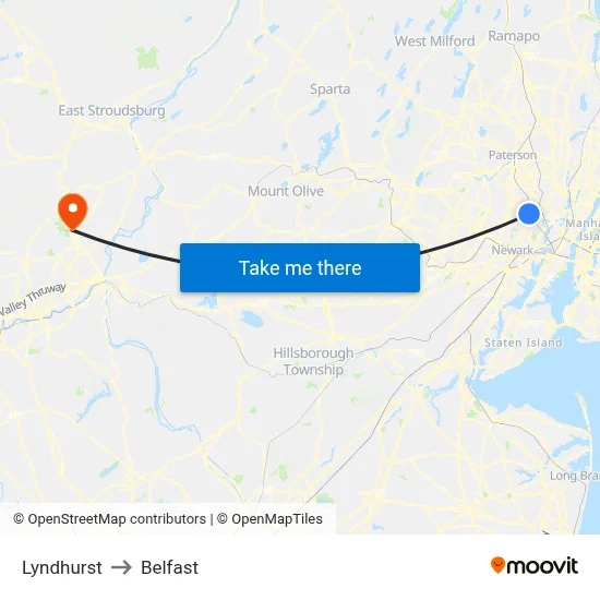 Lyndhurst to Belfast map