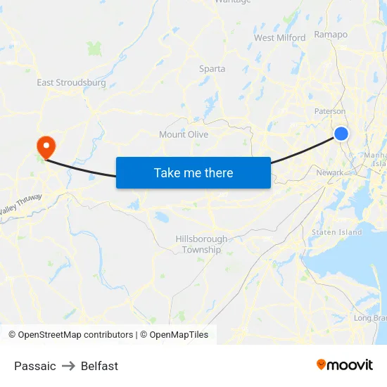 Passaic to Belfast map
