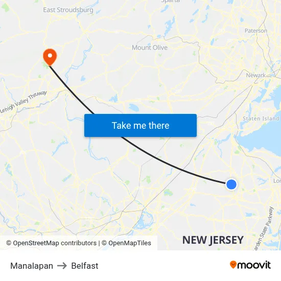 Manalapan to Belfast map
