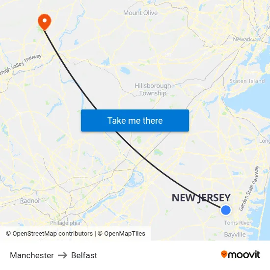 Manchester to Belfast map