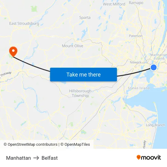 Manhattan to Belfast map
