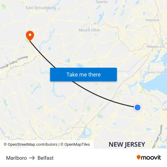 Marlboro to Belfast map