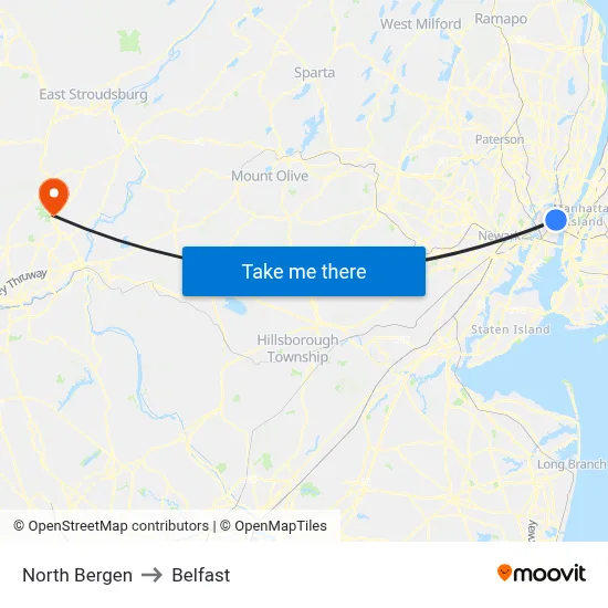 North Bergen to Belfast map