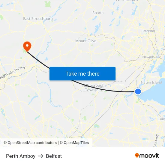 Perth Amboy to Belfast map