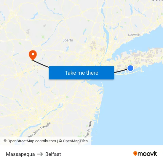 Massapequa to Belfast map