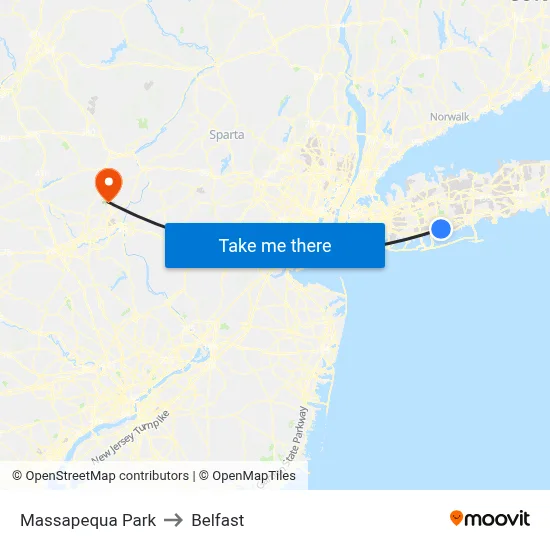 Massapequa Park to Belfast map