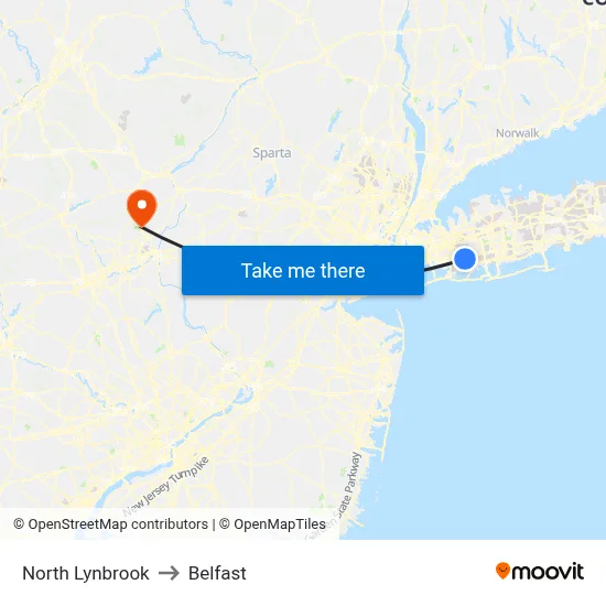 North Lynbrook to Belfast map