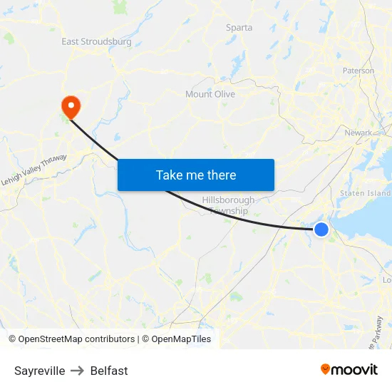 Sayreville to Belfast map