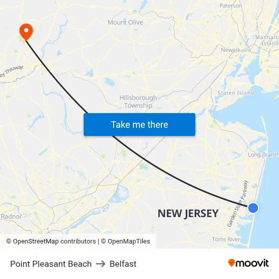 Point Pleasant Beach to Belfast map