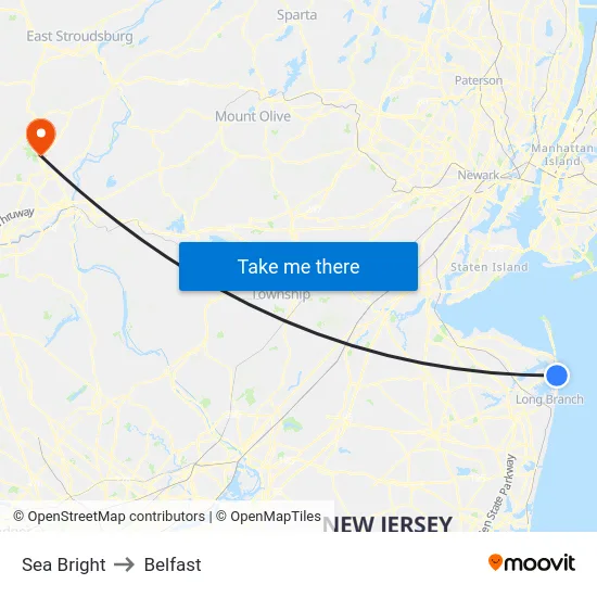 Sea Bright to Belfast map
