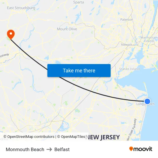 Monmouth Beach to Belfast map