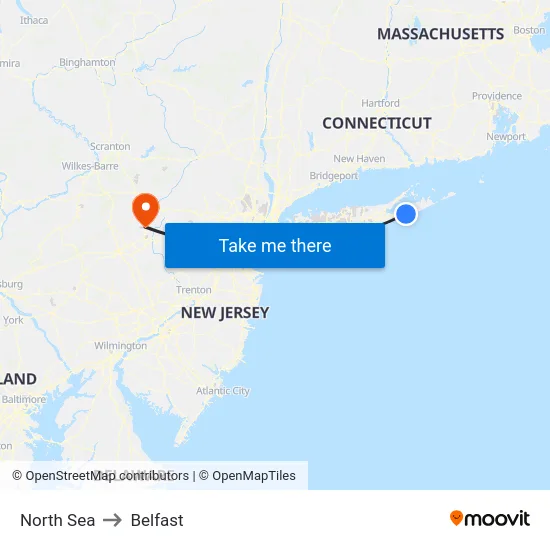 North Sea to Belfast map