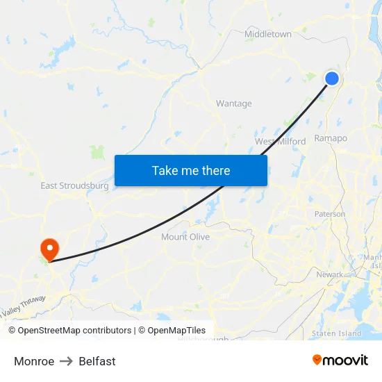 Monroe to Belfast map