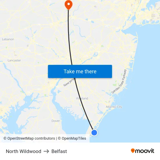North Wildwood to Belfast map