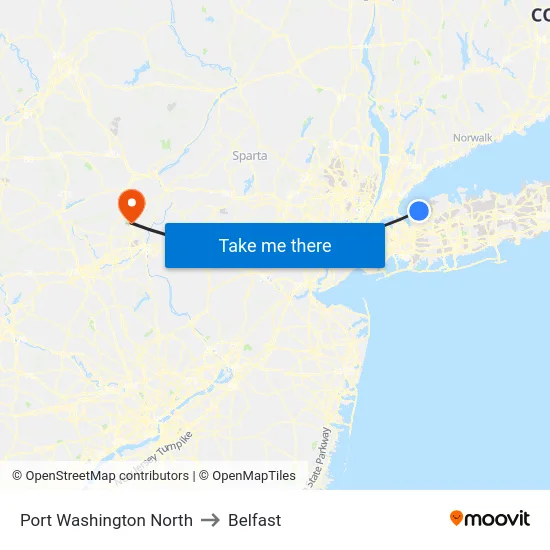 Port Washington North to Belfast map