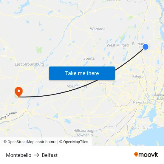 Montebello to Belfast map