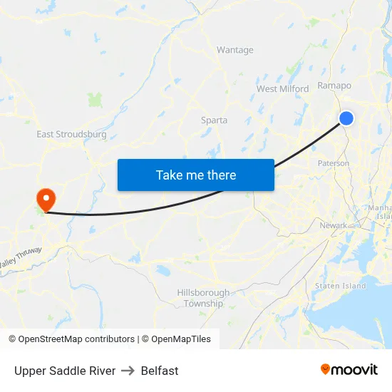 Upper Saddle River to Belfast map