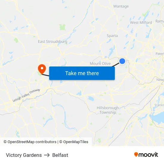Victory Gardens to Belfast map