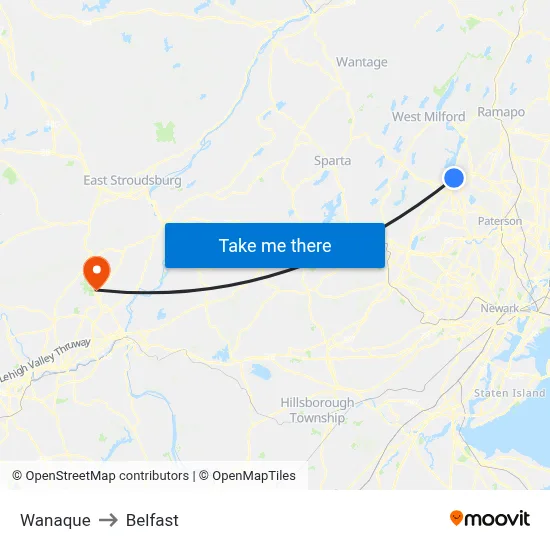 Wanaque to Belfast map