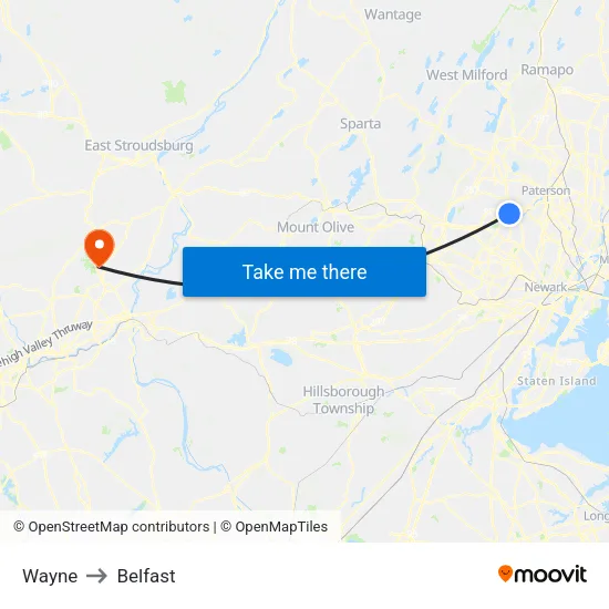 Wayne to Belfast map