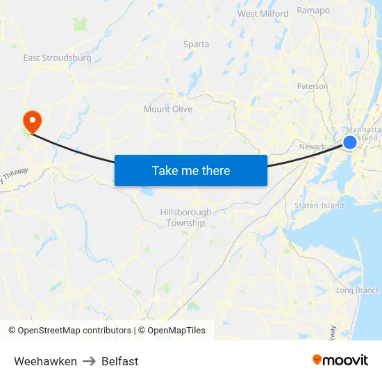 Weehawken to Belfast map