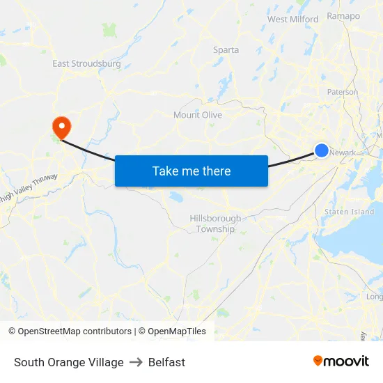 South Orange Village to Belfast map