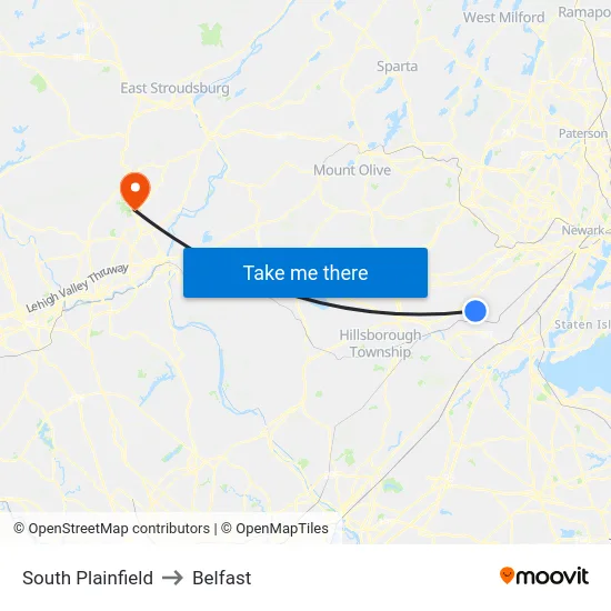 South Plainfield to Belfast map
