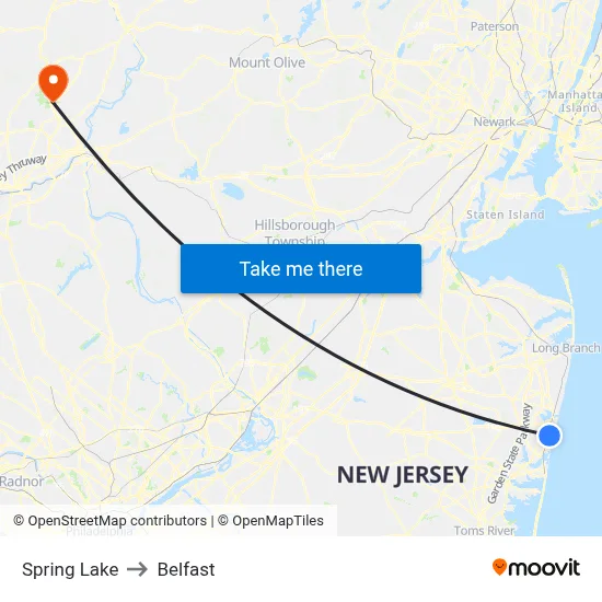 Spring Lake to Belfast map