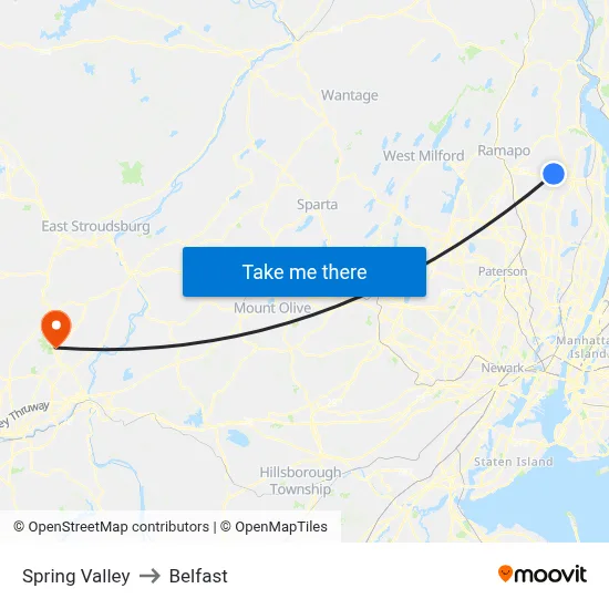 Spring Valley to Belfast map