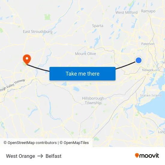 West Orange to Belfast map