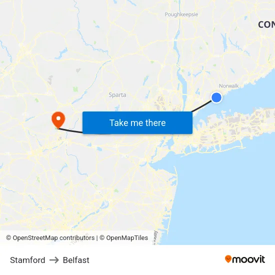 Stamford to Belfast map