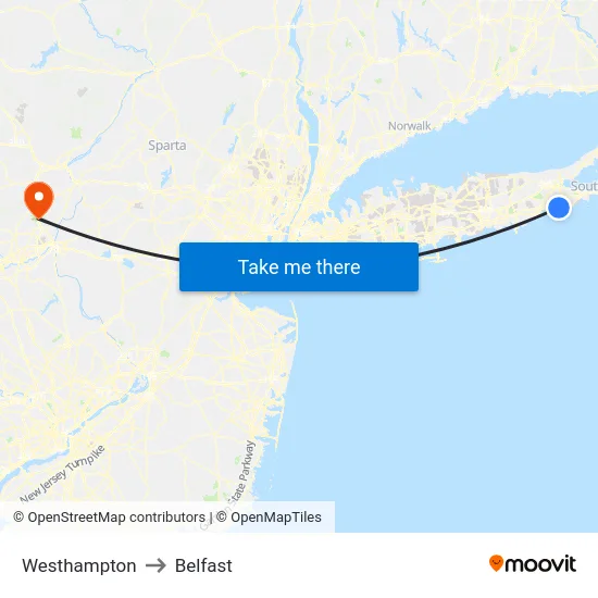 Westhampton to Belfast map