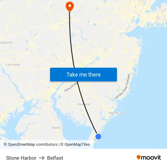 Stone Harbor to Belfast map