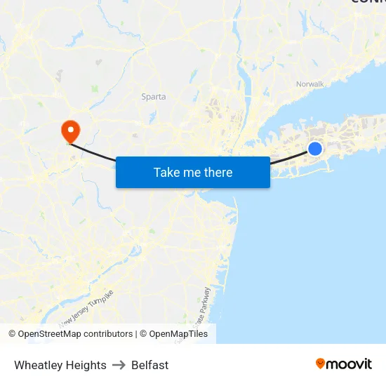 Wheatley Heights to Belfast map