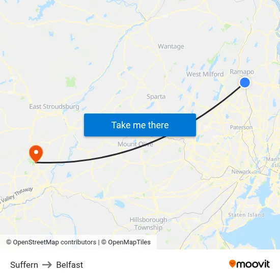 Suffern to Belfast map