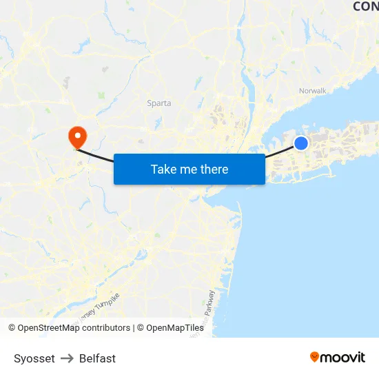 Syosset to Belfast map