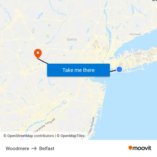 Woodmere to Belfast map