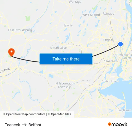 Teaneck to Belfast map
