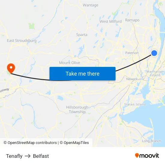 Tenafly to Belfast map